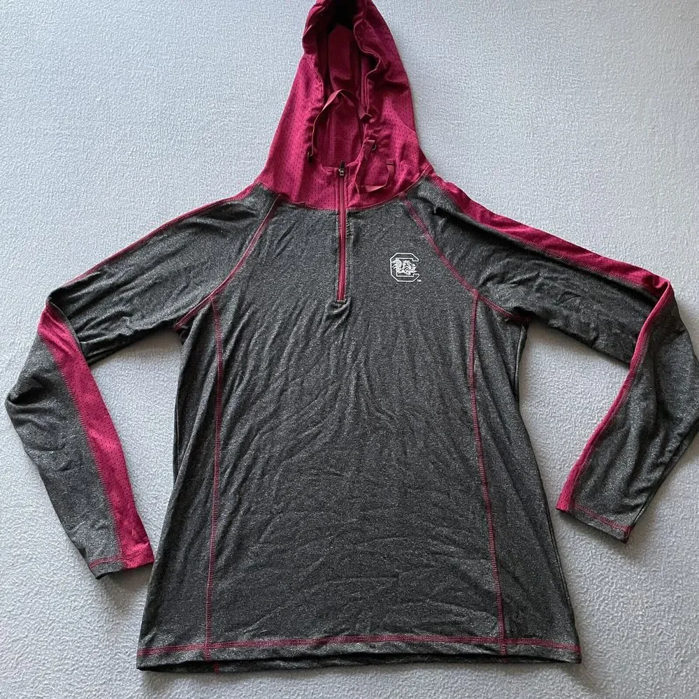 Colosseum South Carolina Gamecocks 1/4 Zip Hooded Pullover Jacket‎ Womens M Gray